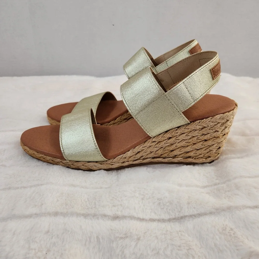 Tommy Bahama Sakura Gold Metallic Espadrille Wedge‎ Sandals Womens Size 10M